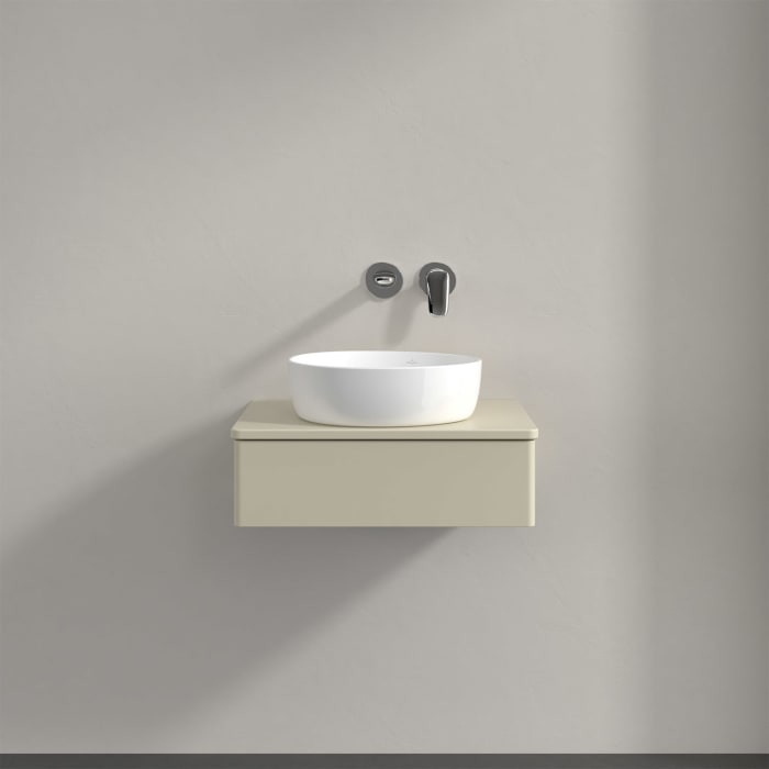 Villeroy & Boch Antao Waschbeckenunterschrank, 60 x 19 cm, 1 Auszug mit LED-Licht, Front ohne Struktur, mit Hahnloch