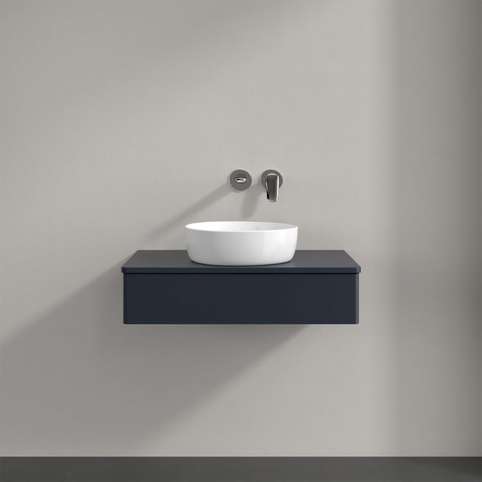 Villeroy & Boch Antao Waschbeckenunterschrank, 80 x 19 cm, 1 Auszug mit LED-Licht, Front ohne Struktur, mit Hahnloch