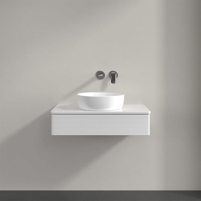 Villeroy & Boch Antao Waschbeckenunterschrank, 80 x 19 cm, 1 Auszug mit LED-Licht, Front mit Struktur, mit Hahnloch