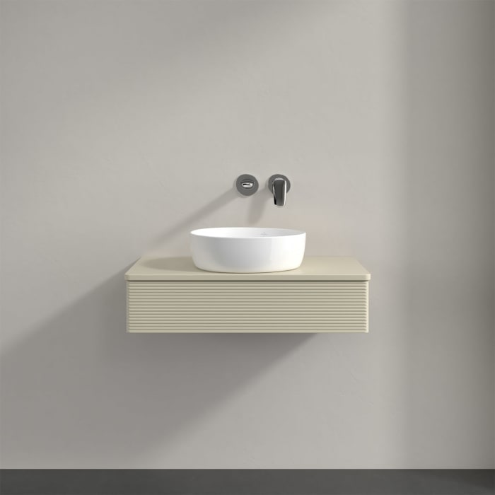 Villeroy & Boch Antao Waschbeckenunterschrank, 80 x 19 cm, 1 Auszug mit LED-Licht, Front mit Struktur, mit Hahnloch