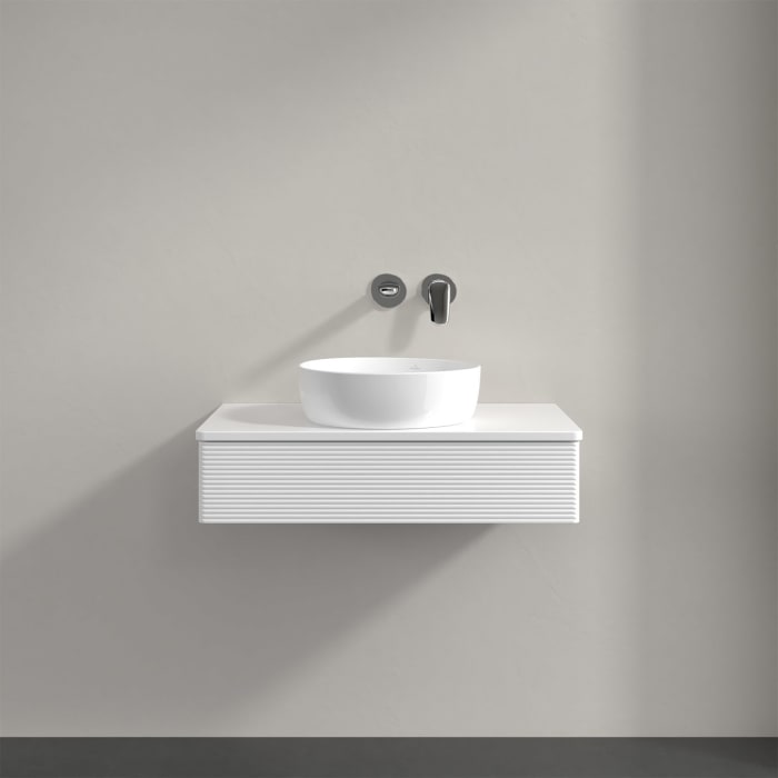 Villeroy & Boch Antao Waschbeckenunterschrank, 80 x 19 cm, 1 Auszug mit LED-Licht, Front mit Struktur, mit Hahnloch