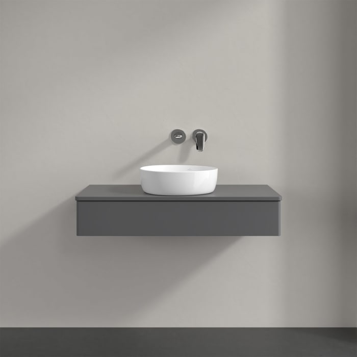 Villeroy & Boch Antao Waschbeckenunterschrank, 100 x 19 cm, 1 Auszug mit LED-Licht, Front ohne Struktur, mit Hahnloch