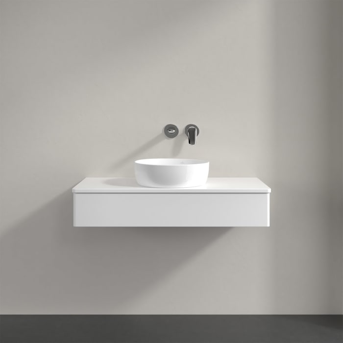 Villeroy & Boch Antao Waschbeckenunterschrank, 100 x 19 cm, 1 Auszug mit LED-Licht, Front ohne Struktur, mit Hahnloch