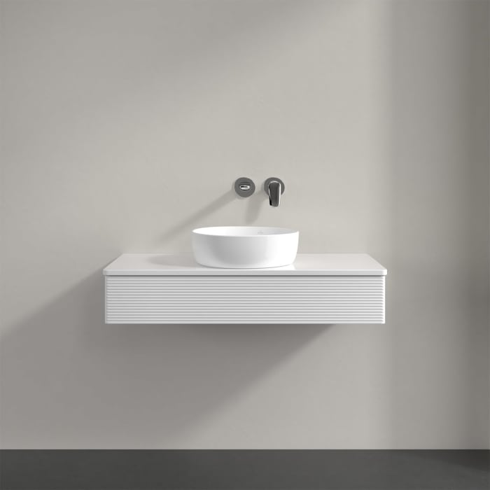 Villeroy & Boch Antao Waschbeckenunterschrank, 100 x 19 cm, 1 Auszug mit LED-Licht, Front mit Struktur, mit Hahnloch