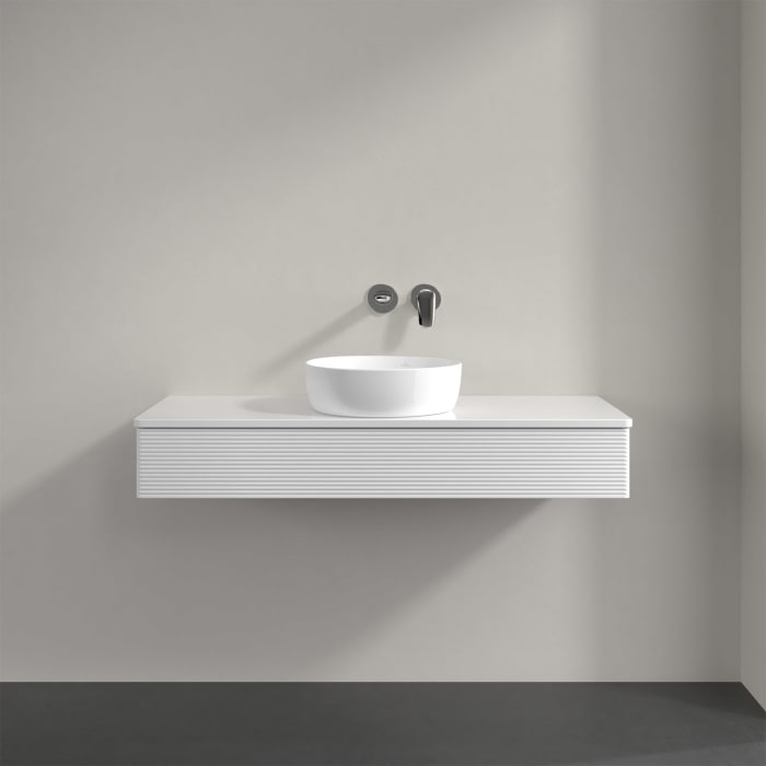 Villeroy & Boch Antao Waschbeckenunterschrank, 120 x 19 cm, 1 Auszug mit LED-Licht, Front mit Struktur, mit Hahnloch, für Waschtisch mittig