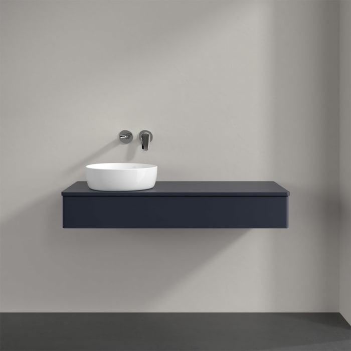 Villeroy & Boch Antao Waschbeckenunterschrank, 120 x 19 cm, 1 Auszug mit LED-Licht, Front ohne Struktur, mit Hahnloch, für Waschtisch links