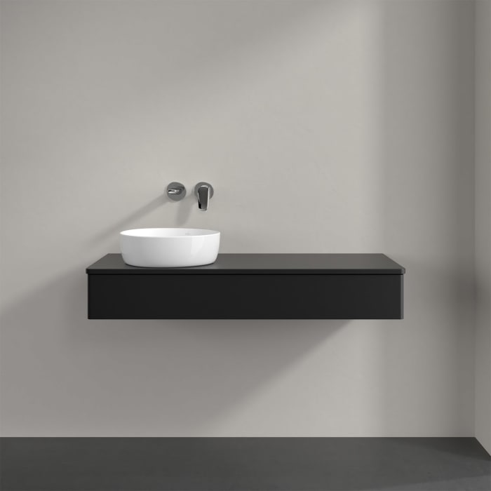 Villeroy & Boch Antao Waschbeckenunterschrank, 120 x 19 cm, 1 Auszug mit LED-Licht, Front ohne Struktur, mit Hahnloch, für Waschtisch links