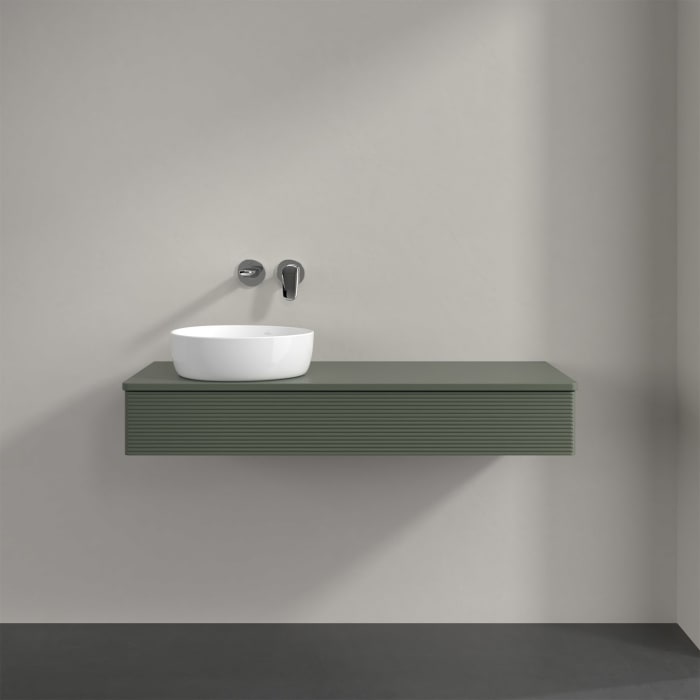 Villeroy & Boch Antao Waschbeckenunterschrank, 120 x 19 cm, 1 Auszug mit LED-Licht, Front mit Struktur, mit Hahnloch, für Waschtisch links