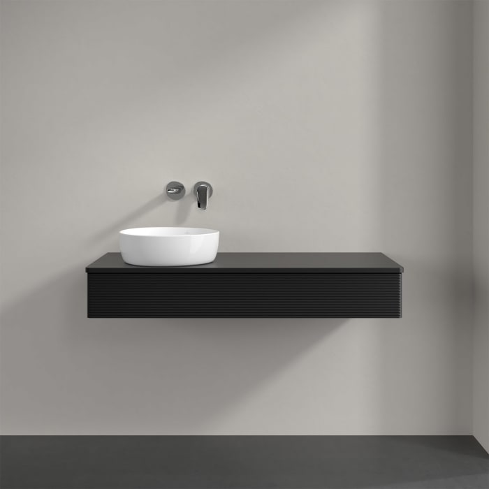 Villeroy & Boch Antao Waschbeckenunterschrank, 120 x 19 cm, 1 Auszug mit LED-Licht, Front mit Struktur, mit Hahnloch, für Waschtisch links