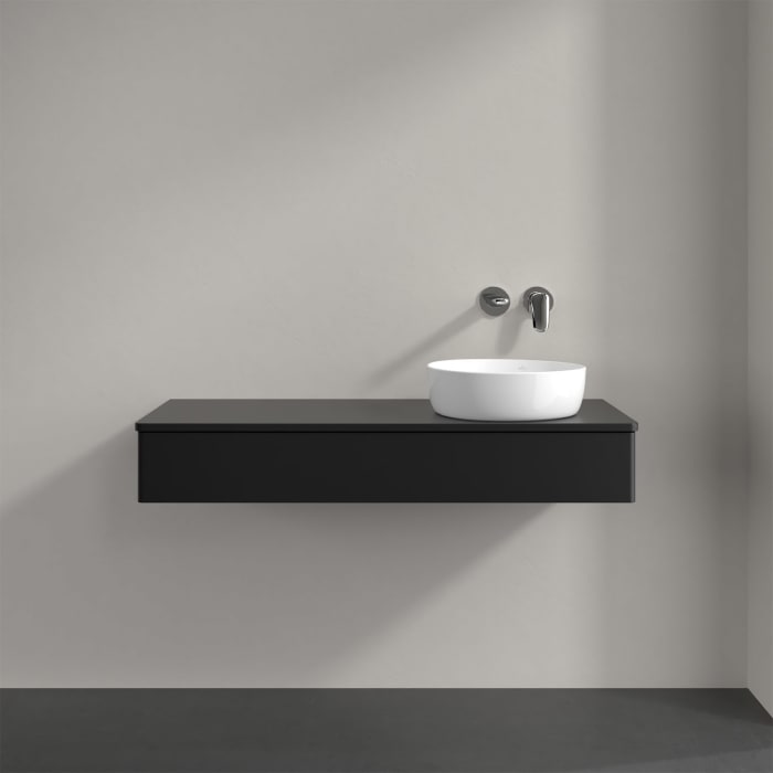 Villeroy & Boch Antao Waschbeckenunterschrank, 120 x 19 cm, 1 Auszug mit LED-Licht, Front ohne Struktur, mit Hahnloch, für Waschtisch rechts