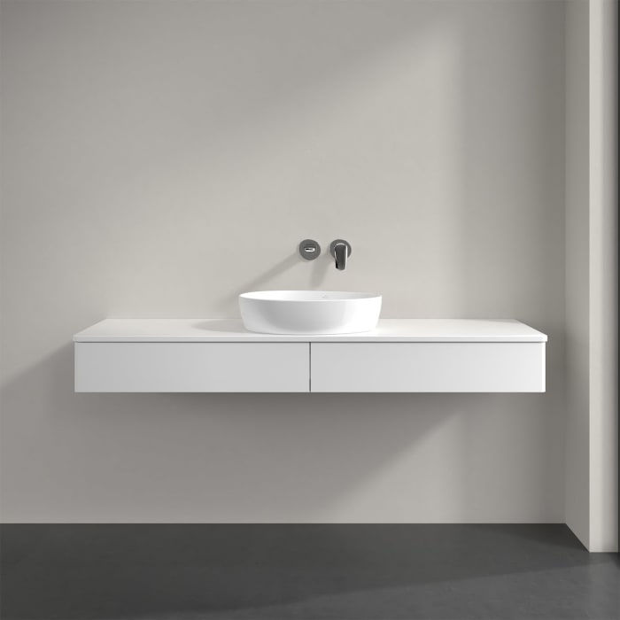 Villeroy & Boch Antao Waschbeckenunterschrank, 160 x 19 cm, 2 Auszüge mit LED-Licht, Front ohne Struktur, mit Hahnloch, für Waschtisch mittig