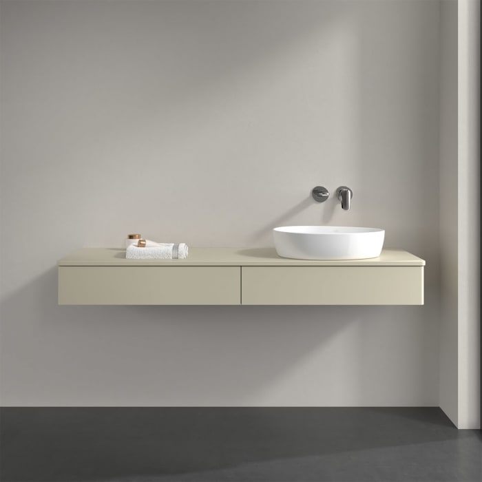 Villeroy & Boch Antao Waschbeckenunterschrank, 160 x 19 cm, 2 Auszüge mit LED-Licht, Front ohne Struktur, ohne Hahnloch, für Waschtisch rechts