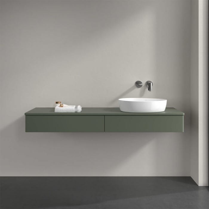 Villeroy & Boch Antao Waschbeckenunterschrank, 160 x 19 cm, 2 Auszüge mit LED-Licht, Front ohne Struktur, ohne Hahnloch, für Waschtisch rechts