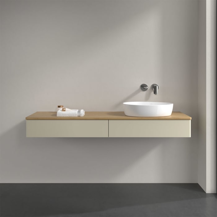 Villeroy & Boch Antao Waschbeckenunterschrank, 160 x 19 cm, 2 Auszüge mit LED-Licht, Front ohne Struktur, ohne Hahnloch, für Waschtisch rechts