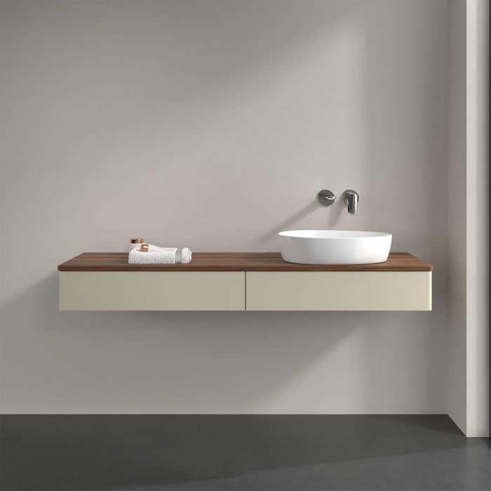 Villeroy & Boch Antao Waschbeckenunterschrank, 160 x 19 cm, 2 Auszüge mit LED-Licht, Front ohne Struktur, ohne Hahnloch, für Waschtisch rechts