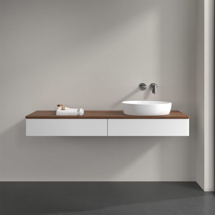 Villeroy & Boch Antao Waschbeckenunterschrank, 160 x 19 cm, 2 Auszüge mit LED-Licht, Front ohne Struktur, ohne Hahnloch, für Waschtisch rechts