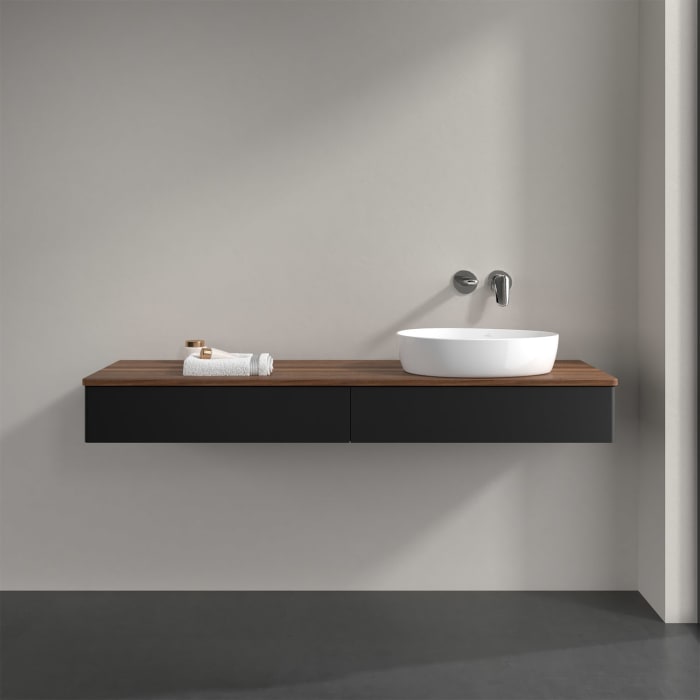 Villeroy & Boch Antao Waschbeckenunterschrank, 160 x 19 cm, 2 Auszüge mit LED-Licht, Front ohne Struktur, ohne Hahnloch, für Waschtisch rechts