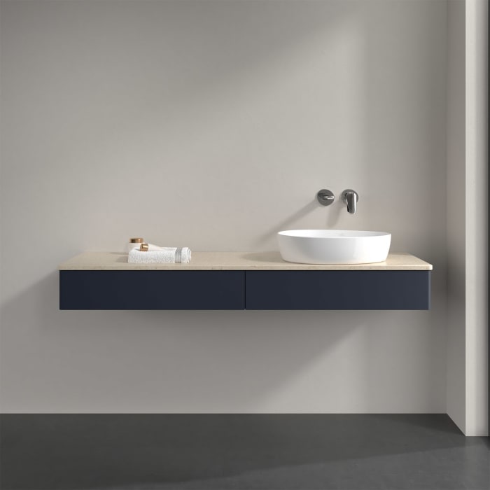 Villeroy & Boch Antao Waschbeckenunterschrank, 160 x 19 cm, 2 Auszüge mit LED-Licht, Front ohne Struktur, ohne Hahnloch, für Waschtisch rechts