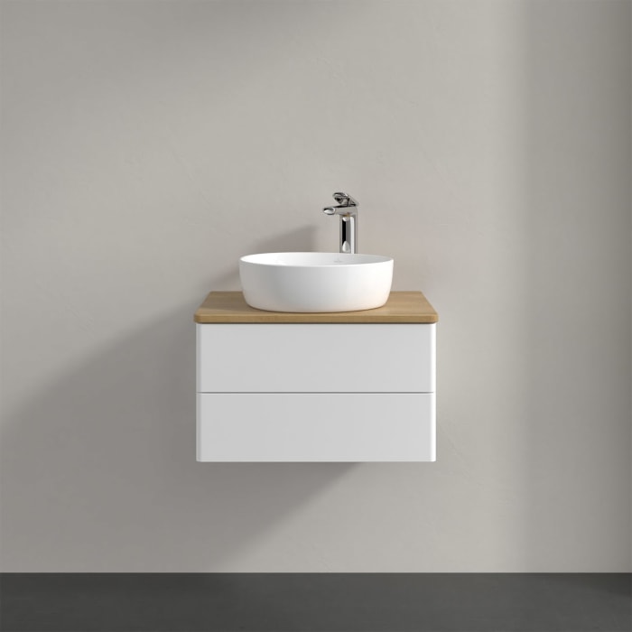 Villeroy & Boch Antao Waschbeckenunterschrank, 60 x 36 cm, 2 Auszüge mit LED-Licht, Front ohne Struktur, mit Hahnloch