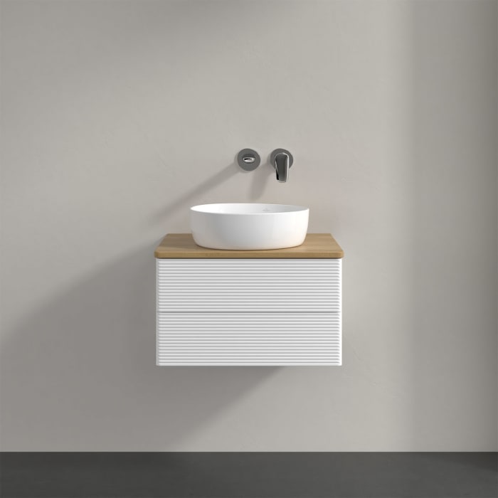 Villeroy & Boch Antao Waschbeckenunterschrank, 60 x 36 cm, 2 Auszüge mit LED-Licht, Front mit Struktur, ohne Hahnloch