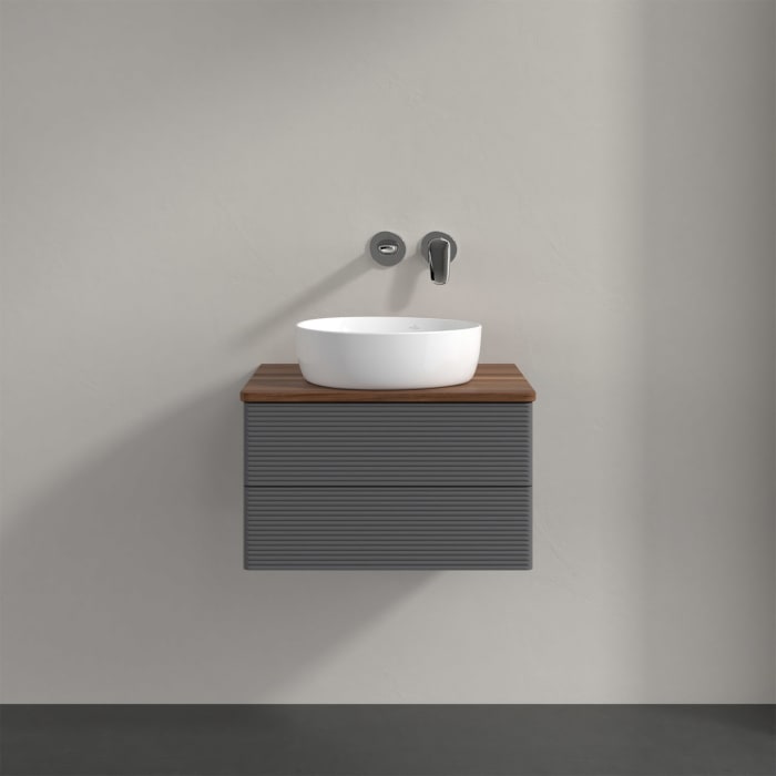 Villeroy & Boch Antao Waschbeckenunterschrank, 60 x 36 cm, 2 Auszüge mit LED-Licht, Front mit Struktur, ohne Hahnloch