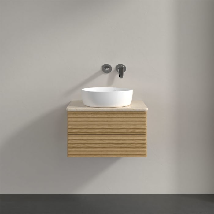 Villeroy & Boch Antao Waschbeckenunterschrank, 60 x 36 cm, 2 Auszüge mit LED-Licht, Front mit Struktur, ohne Hahnloch