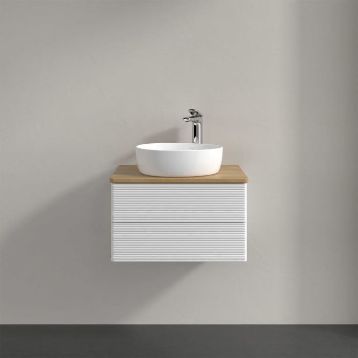 Villeroy & Boch Antao Waschbeckenunterschrank, 60 x 36 cm, 2 Auszüge mit LED-Licht, Front mit Struktur, mit Hahnloch