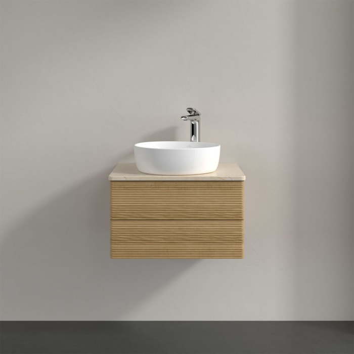 Villeroy & Boch Antao Waschbeckenunterschrank, 60 x 36 cm, 2 Auszüge mit LED-Licht, Front mit Struktur, mit Hahnloch