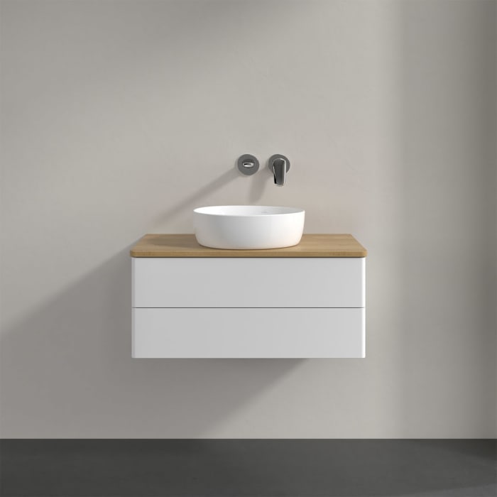 Villeroy & Boch Antao Waschbeckenunterschrank, 80 x 36 cm, 2 Auszüge mit LED-Licht, Front ohne Struktur, ohne Hahnloch