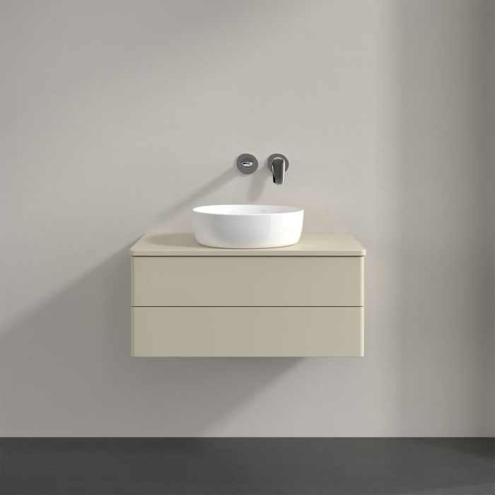 Villeroy & Boch Antao Waschbeckenunterschrank, 80 x 36 cm, 2 Auszüge mit LED-Licht, Front ohne Struktur, mit Hahnloch