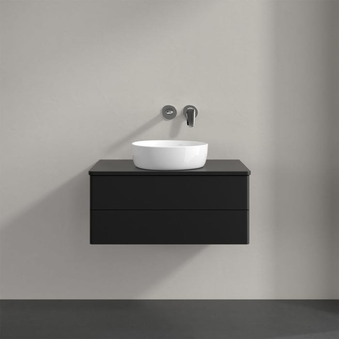 Villeroy & Boch Antao Waschbeckenunterschrank, 80 x 36 cm, 2 Auszüge mit LED-Licht, Front ohne Struktur, mit Hahnloch