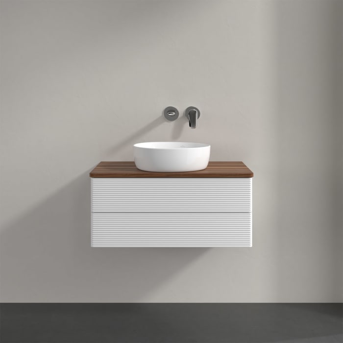 Villeroy & Boch Antao Waschbeckenunterschrank, 80 x 36 cm, 2 Auszüge mit LED-Licht, Front mit Struktur, ohne Hahnloch