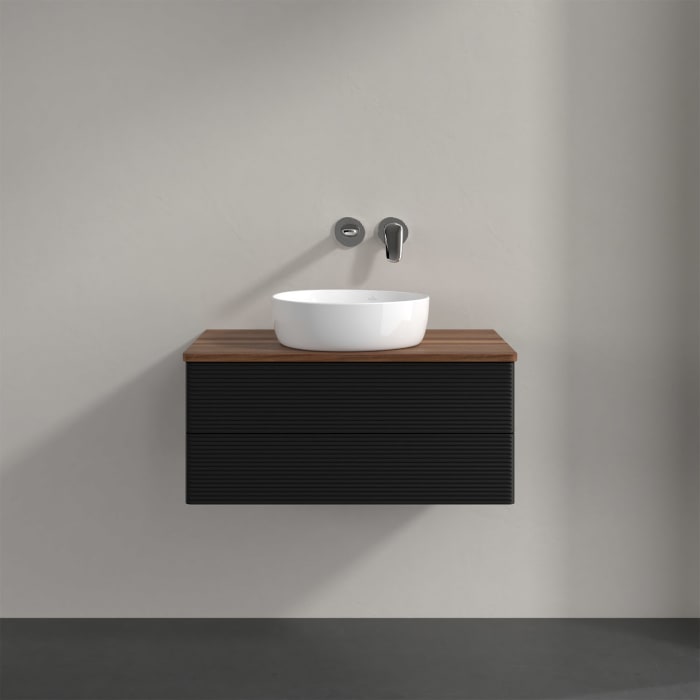 Villeroy & Boch Antao Waschbeckenunterschrank, 80 x 36 cm, 2 Auszüge mit LED-Licht, Front mit Struktur, ohne Hahnloch