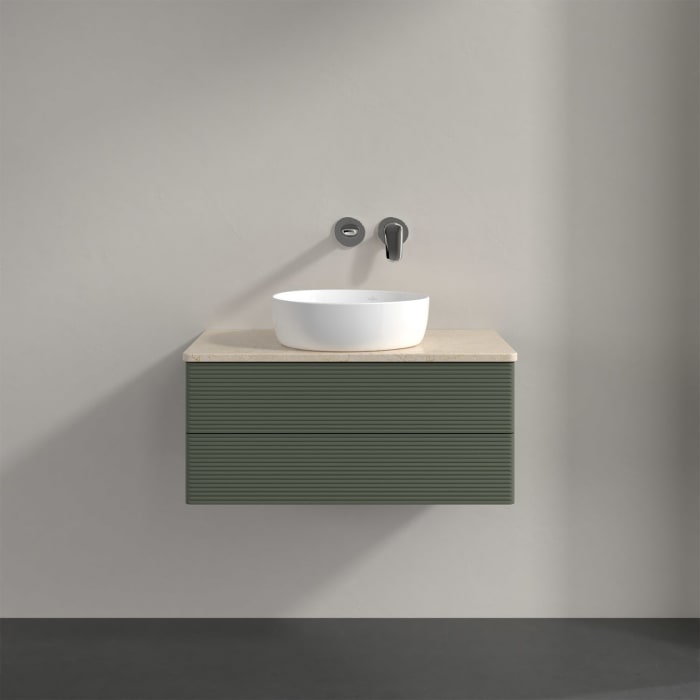 Villeroy & Boch Antao Waschbeckenunterschrank, 80 x 36 cm, 2 Auszüge mit LED-Licht, Front mit Struktur, ohne Hahnloch