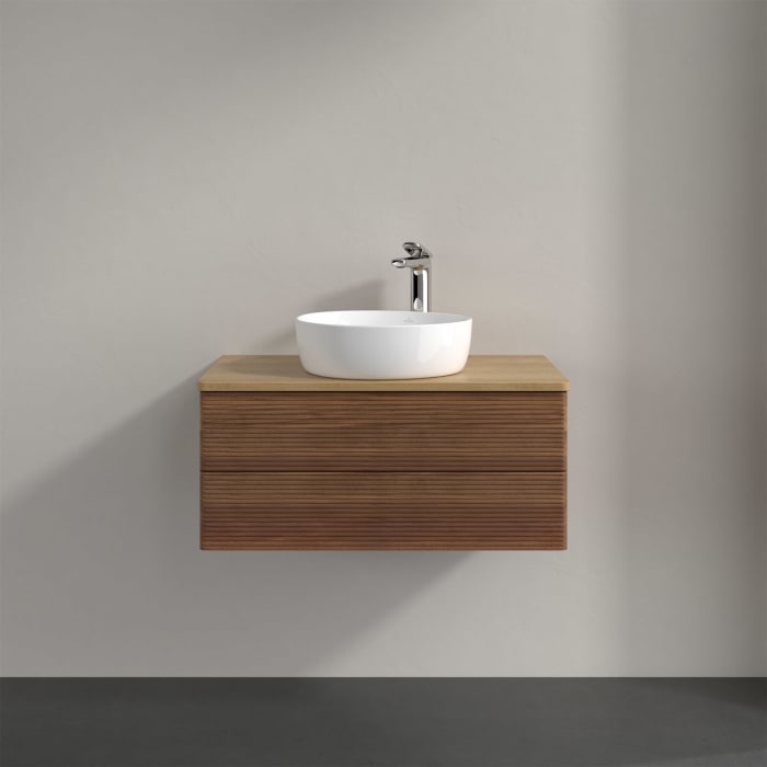 Villeroy & Boch Antao Waschbeckenunterschrank, 80 x 36 cm, 2 Auszüge mit LED-Licht, Front mit Struktur, mit Hahnloch