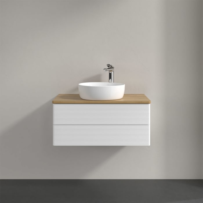 Villeroy & Boch Antao Waschbeckenunterschrank, 80 x 36 cm, 2 Auszüge mit LED-Licht, Front mit Struktur, mit Hahnloch