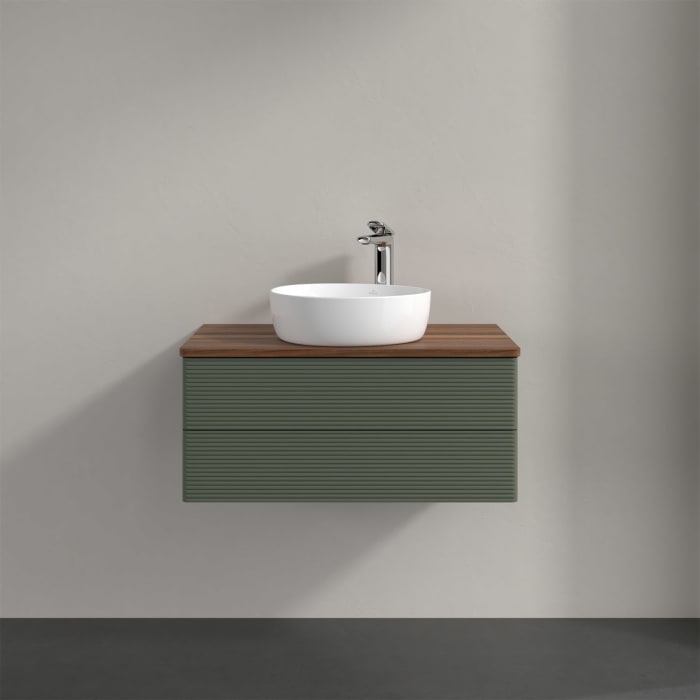 Villeroy & Boch Antao Waschbeckenunterschrank, 80 x 36 cm, 2 Auszüge mit LED-Licht, Front mit Struktur, mit Hahnloch