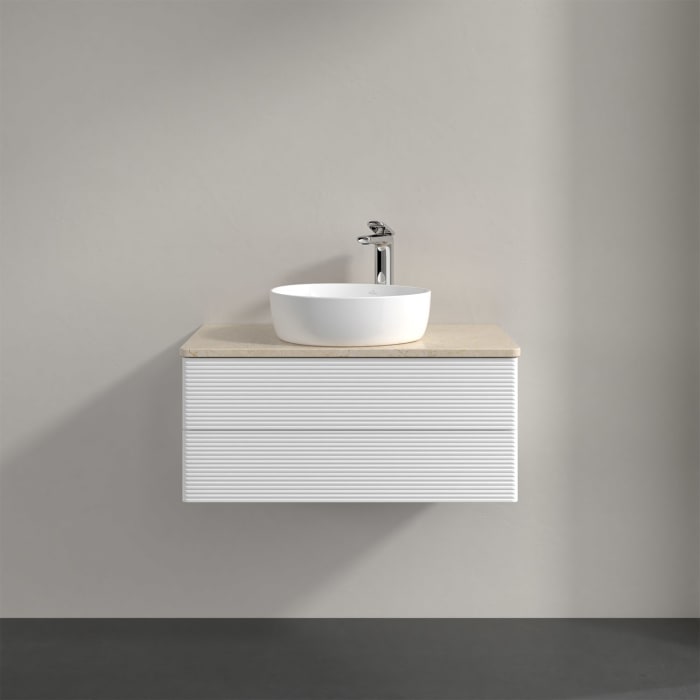 Villeroy & Boch Antao Waschbeckenunterschrank, 80 x 36 cm, 2 Auszüge mit LED-Licht, Front mit Struktur, mit Hahnloch