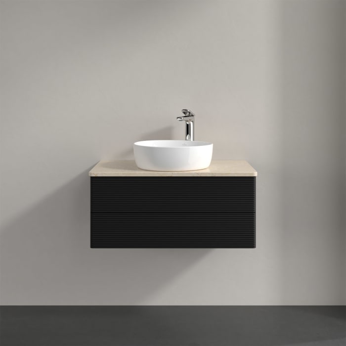 Villeroy & Boch Antao Waschbeckenunterschrank, 80 x 36 cm, 2 Auszüge mit LED-Licht, Front mit Struktur, mit Hahnloch