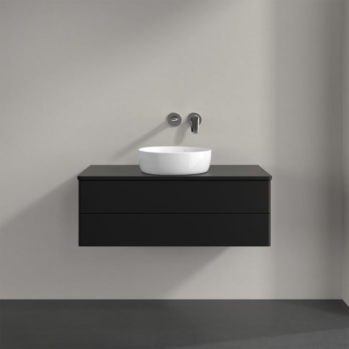 Villeroy & Boch Antao Waschbeckenunterschrank, 100 x 36 cm, 2 Auszüge mit LED-Licht, Front ohne Struktur, ohne Hahnloch