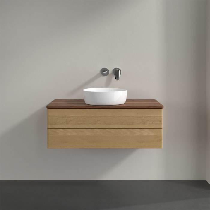 Villeroy & Boch Antao Waschbeckenunterschrank, 100 x 36 cm, 2 Auszüge mit LED-Licht, Front ohne Struktur, ohne Hahnloch