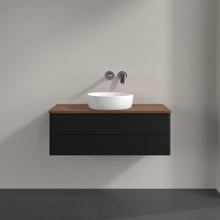 Villeroy & Boch Antao Waschbeckenunterschrank, 100 x 36 cm, 2 Auszüge mit LED-Licht, Front ohne Struktur, ohne Hahnloch