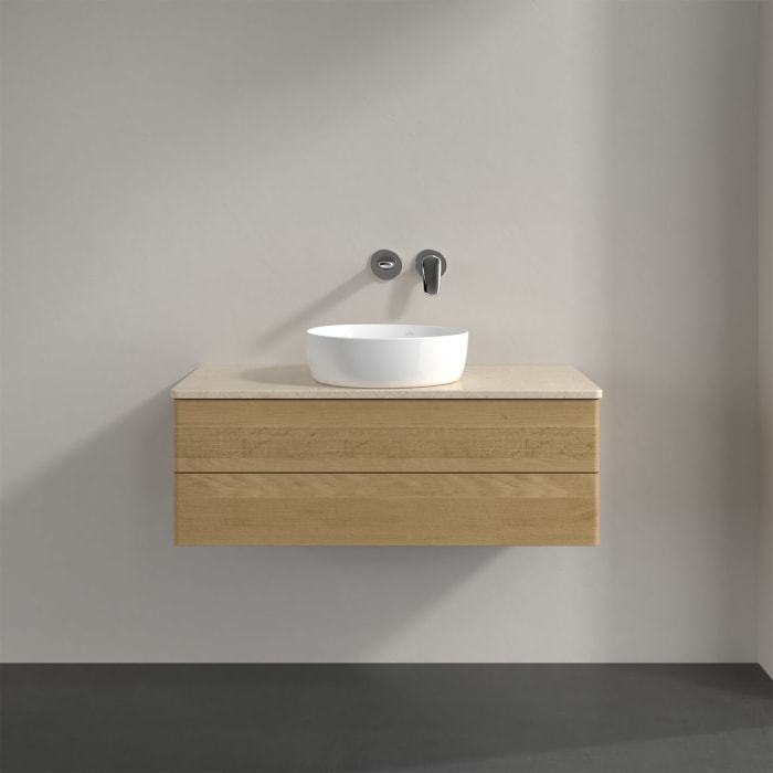 Villeroy & Boch Antao Waschbeckenunterschrank, 100 x 36 cm, 2 Auszüge mit LED-Licht, Front ohne Struktur, ohne Hahnloch