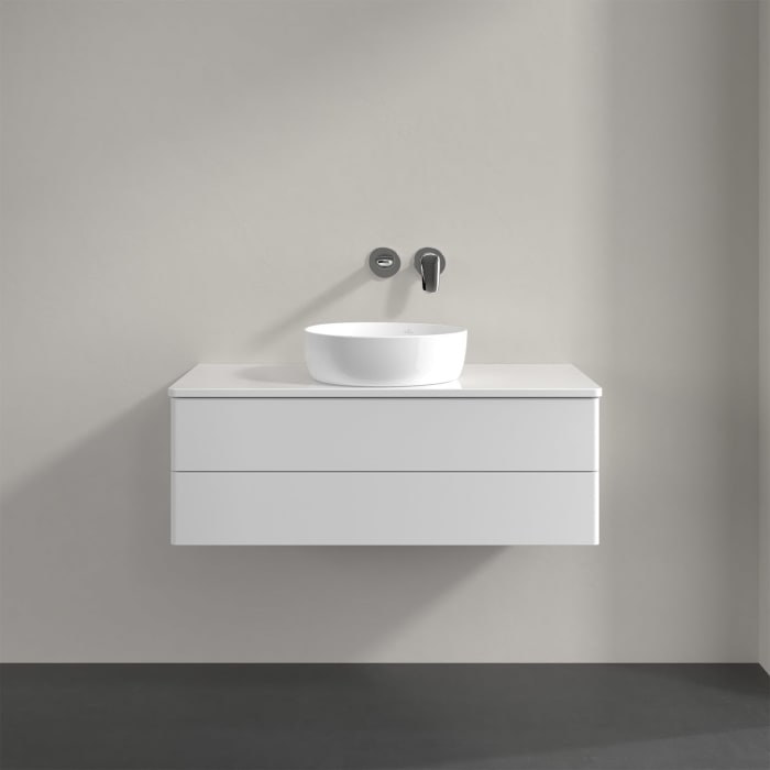 Villeroy & Boch Antao Waschbeckenunterschrank, 100 x 36 cm, 2 Auszüge mit LED-Licht, Front ohne Struktur, mit Hahnloch