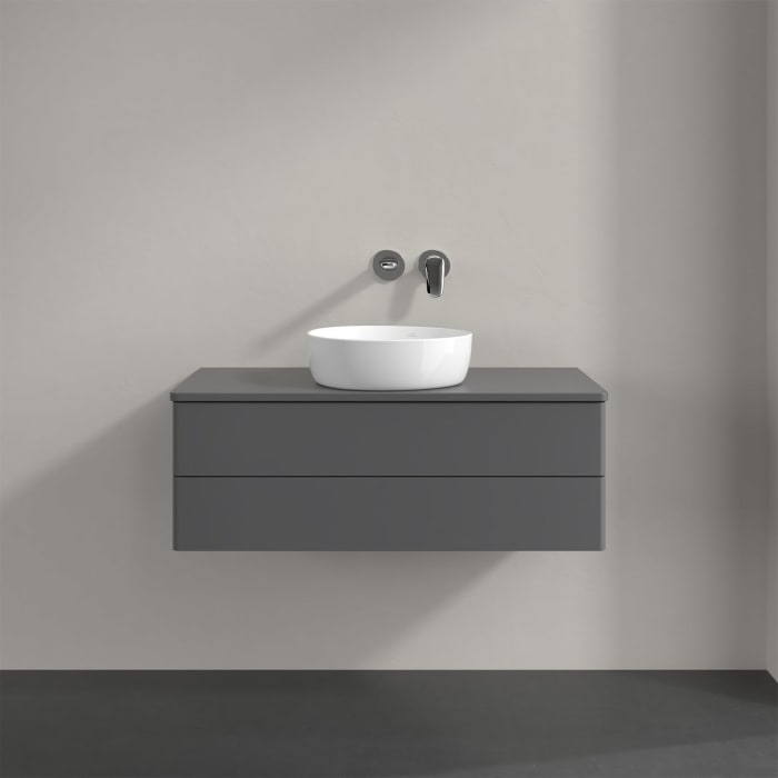 Villeroy & Boch Antao Waschbeckenunterschrank, 100 x 36 cm, 2 Auszüge mit LED-Licht, Front ohne Struktur, mit Hahnloch