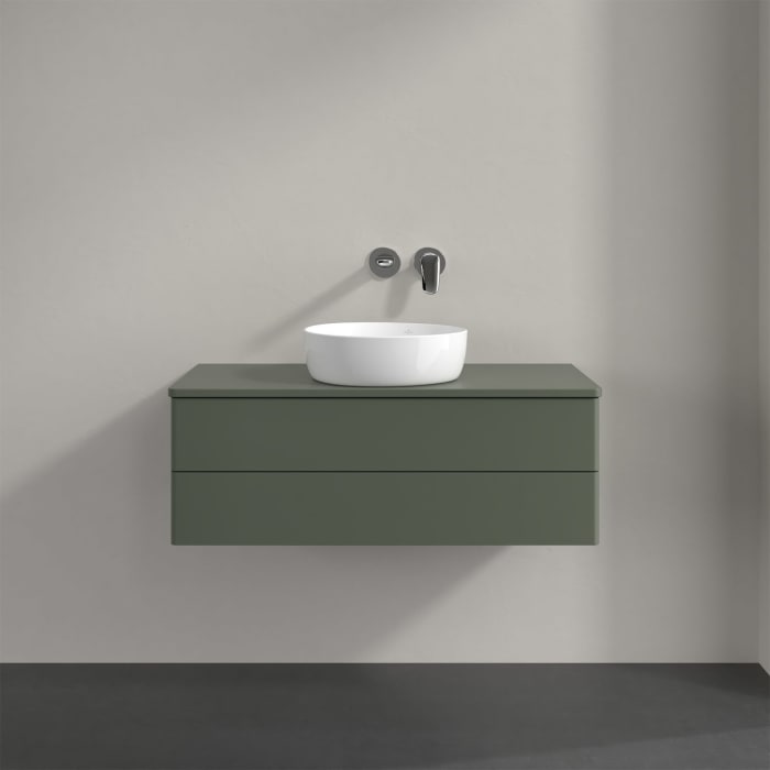 Villeroy & Boch Antao Waschbeckenunterschrank, 100 x 36 cm, 2 Auszüge mit LED-Licht, Front ohne Struktur, mit Hahnloch