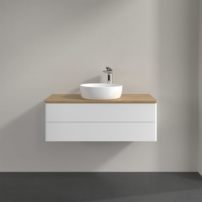 Villeroy & Boch Antao Waschbeckenunterschrank, 100 x 36 cm, 2 Auszüge mit LED-Licht, Front ohne Struktur, mit Hahnloch