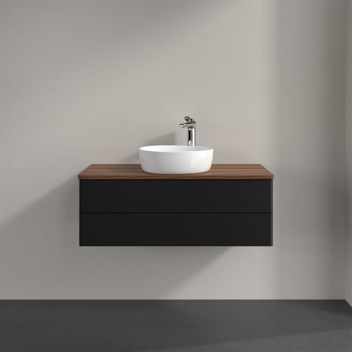 Villeroy & Boch Antao Waschbeckenunterschrank, 100 x 36 cm, 2 Auszüge mit LED-Licht, Front ohne Struktur, mit Hahnloch