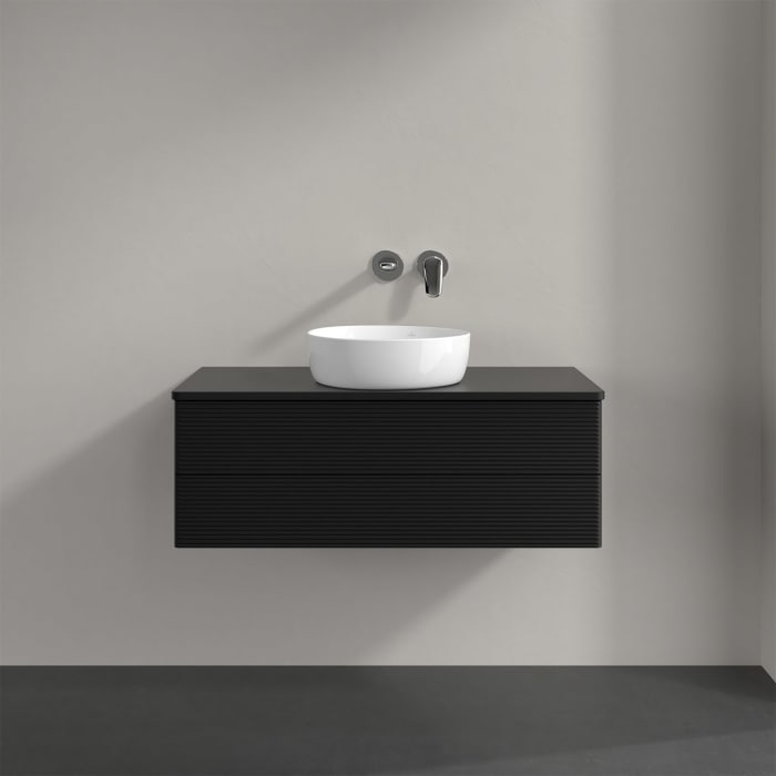 Villeroy & Boch Antao Waschbeckenunterschrank, 100 x 36 cm, 2 Auszüge mit LED-Licht, Front mit Struktur, ohne Hahnloch