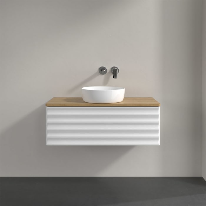 Villeroy & Boch Antao Waschbeckenunterschrank, 100 x 36 cm, 2 Auszüge mit LED-Licht, Front mit Struktur, ohne Hahnloch